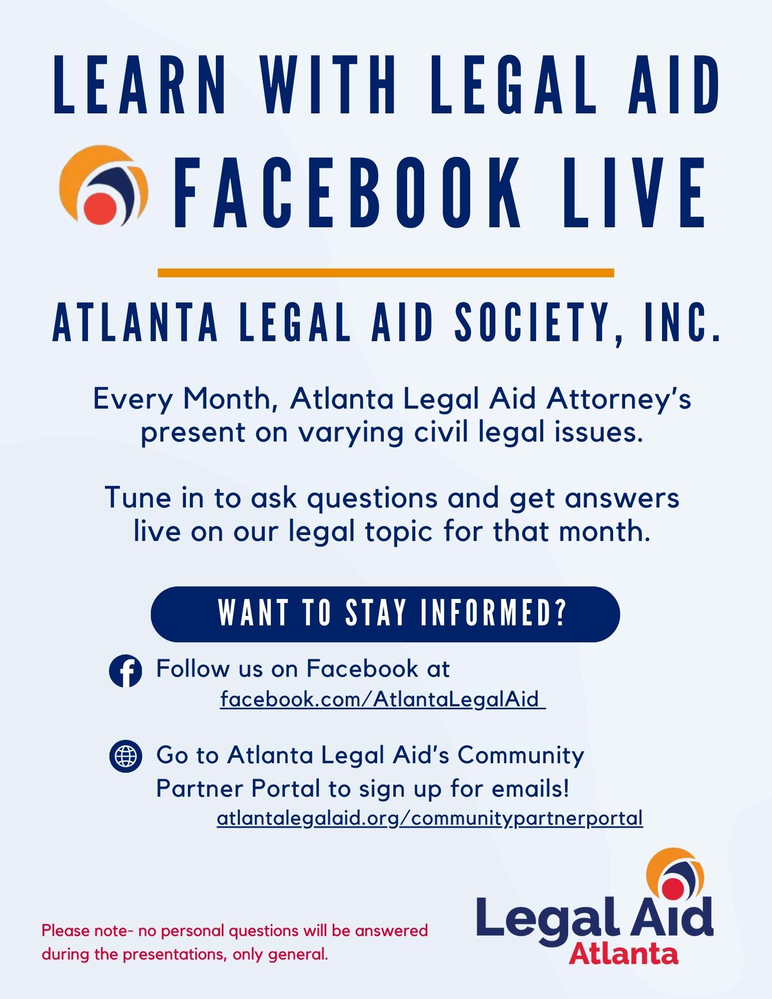 Learn with Legal Aid! Facebook Live Flyer Learn with Legal Aid! Facebook Live Flyer